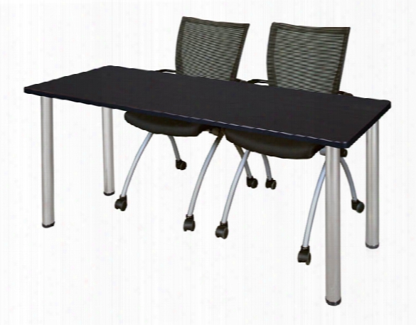 60" X 24" Training Table- Mocha Walnut/ Chrome & 2 Apprentice Chairs- Black By Regency Furniture