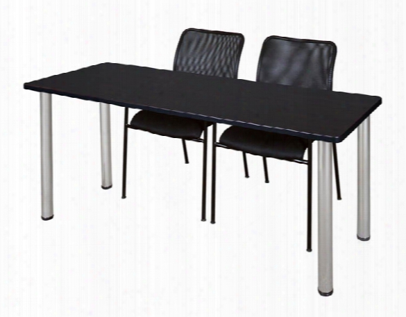 60" X 24" Training Table- Mocha Walnut/ Chrome & 2 Mario Stack Chairs- Black By Regency Furniture