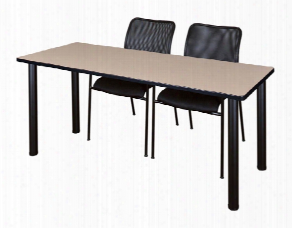 66" X 24" Tarining Table- Beige/ Black & 2 Mario Stack Chairs- Black By Regency Furniture