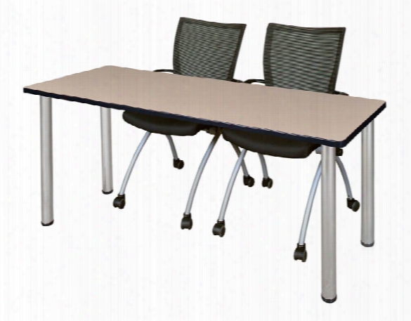 66" X 24" Training Table- Beige/ Chrome & 2 Apprentice Chairs- Black By Regency Furniture