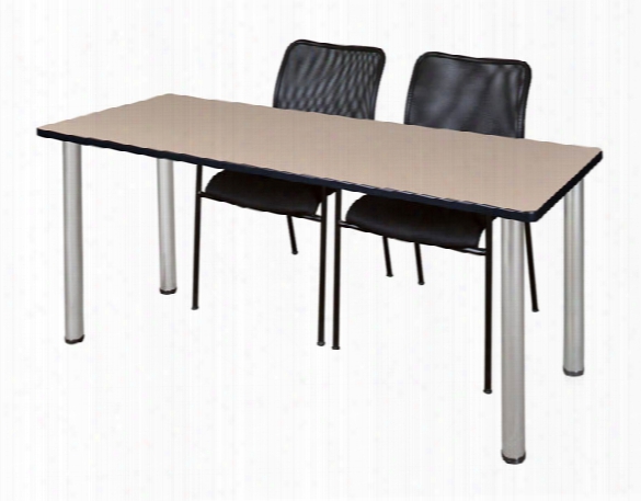 66" X 24" Training Table- Beige/ Chrome & 2 Mario Stack Chairs- Black By Regency Furniture