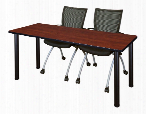 66" X 24" Training Table- Cherry/ Black & 2 Apprentice Chairs- Black By Regency Furniture