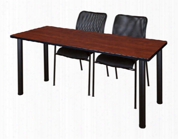 66" X 24" Training Table- Cherry/ B Lack & 2 Mario Stack Chairs- Black By Regency Furniture