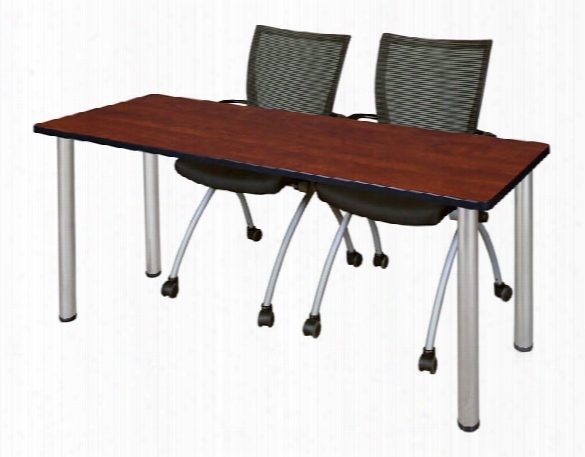 66" X 24" Training Table- Cherry/ Chrome & 2 Apprentice Chairs- Black By Regency Furniture