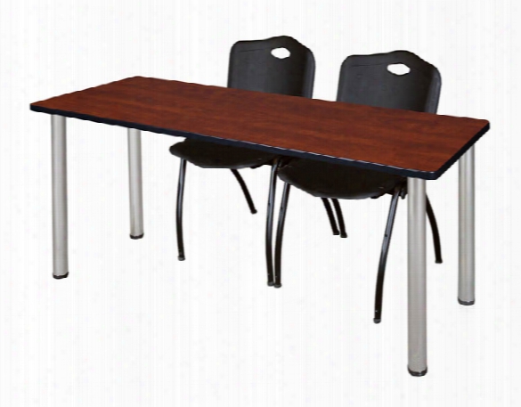 66" X 24" Training Table- Cherry/ Chrome & 2 'm' Stack Chairs By Regency Furniture