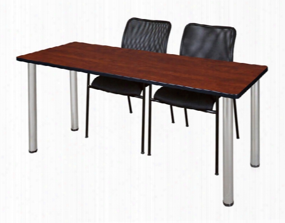 66" X 24" Training Table- Cherry/ Chrome & 2 Mario Stack Chairs- Black By Regency Furniture