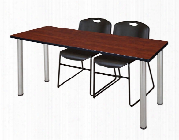 66" X 24" Training Table- Cherry/ Chrome & 2 Zeng Stack Chairs By Regency Furniture