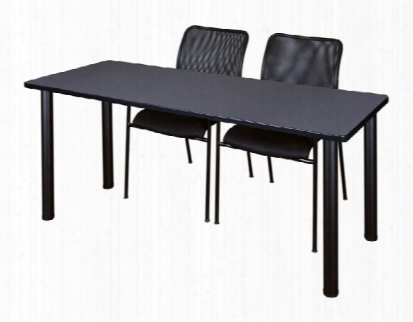 66" X 24" Training Table- Gray/ Black & 2 Mario Stack Chairs- Black By Regency Furniture