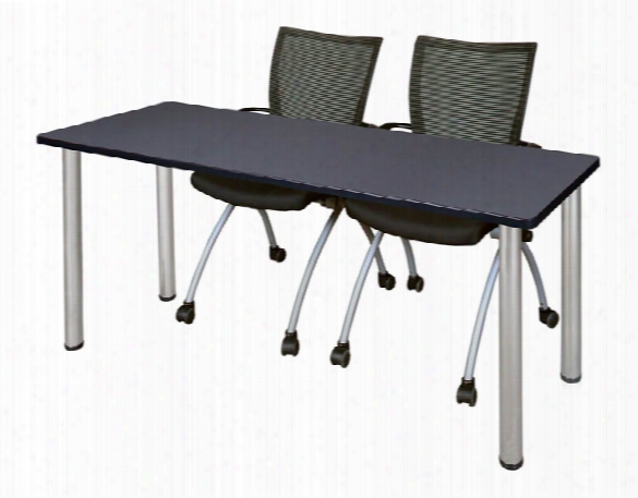 66" X 24" Training Table- Gray/ Chrome & 2 Apprentice Chairs- Black By Regency Furniture