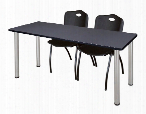 66" X 24" Training Table- Gray/ Chrome & 2 'm' Stack Chairs By Regency Furniture