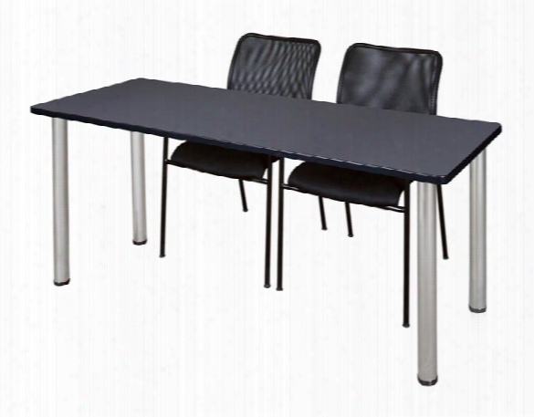 66" X 24" Training Ttable- Gray/ Chrome & 2 Mario Stack Chairs- Black By Regency Furniture
