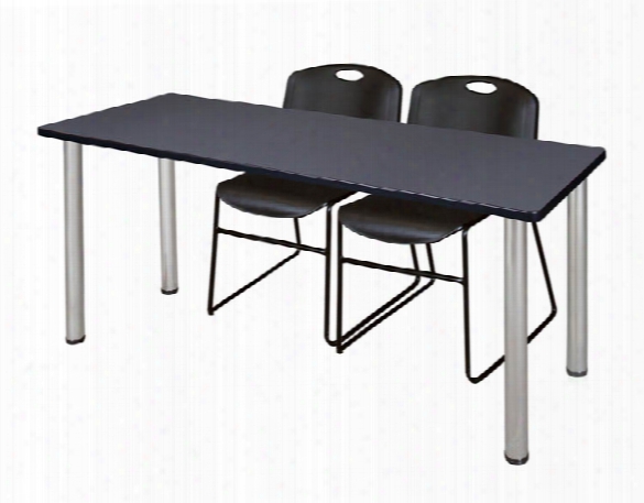 66" X 24" Training Table- Gray/ Chrome & 2 Zeng Stack Chairs By Regency Furniture
