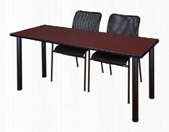 66" X 24" Training Table- Mahogany/ Black & 2 Mario Stack Chairs- Black By Regency Furniture