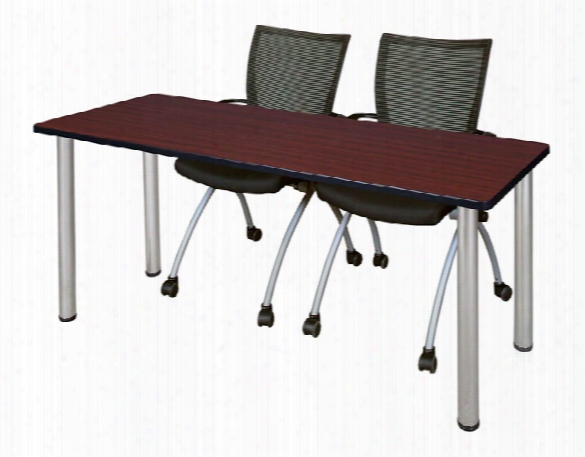 66" X 24" Training Table- Mahogany/ Chrome & 2 Apprentice Chairs- Black By Regency Furniture