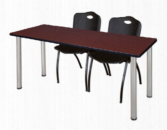 66" X 24" Training Table- Mahogany/ Chrome & 2 'm' Stack Chairs By Regency Furniture