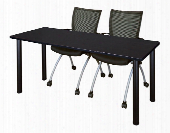 66" X 24" Training Table- Mocha Walnut/ Black & 2 Apprentice Chairs- Black By Regency Furniture