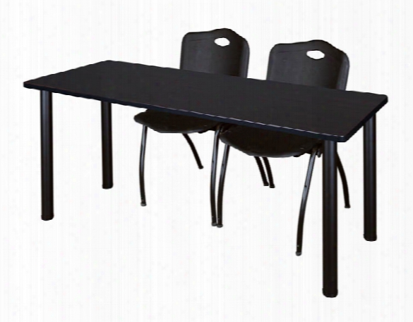 66" X 24" Training Table- Mocha Walnut/ Black & 2 'm' Stack Chairs By Regency Furniture