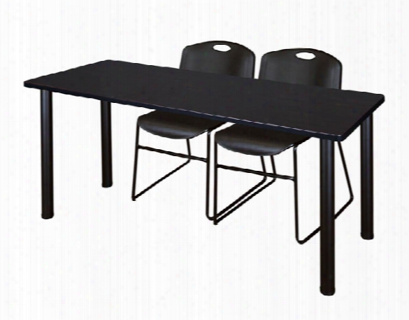 66" X 24" Training Table- Mocha Walnut/ Black & 2 Zeng Stack Chairs By Regency Furniture