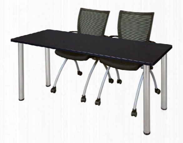 66" X 24" Training Table- Mocha Walnut/ Chrome & 2 Apprentice Chairs- Black By Regency Furniture