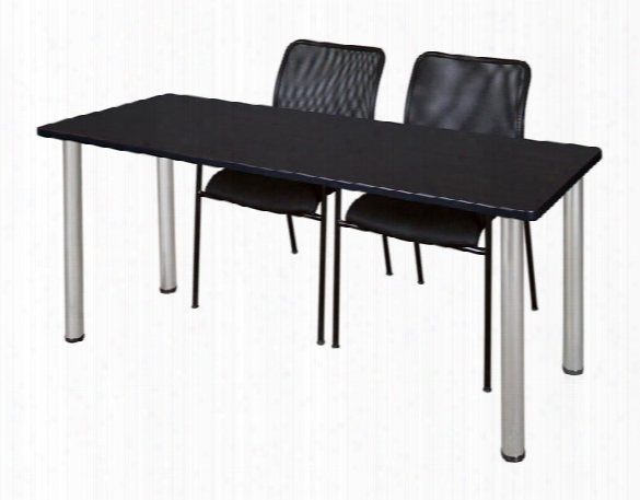 66" X 24" Training Table- Mocha Walnut/ Chrome & 2 Mario Stack Chairs- Black By Regency Furniture