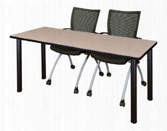 72" X 24" Training Table- Beige/ Black & 2 Apprentice Chairs- Black By Regency Furniture