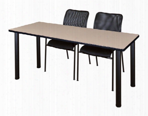 72" X 24" Training Table- Beige/ Black & 2 Mario Stack Chairs- Black By Regency Furniture