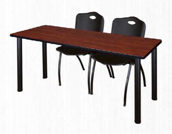 72" X 24" Training Table- Cherry/ Black & 2 'm' Stack Chairs By Regency Furniture