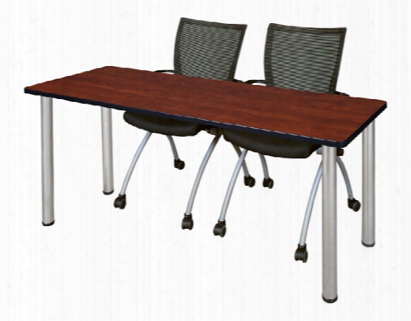 72" X 24" Training Table- Cherry/ Chrome & 2 Apprentice Chairs- Black By Regency Furniture