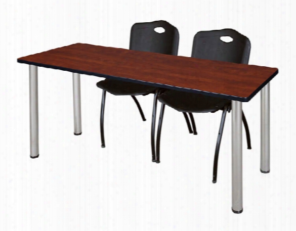 72" X 24" Training Table- Cherry/ Crome & 2 'm' Stack Chairs By Regency Furniture