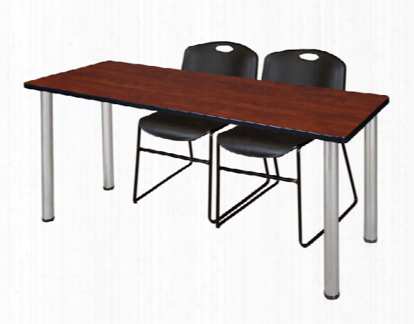 72" X 24" Training Table- Cherry/ Chrome & 2 Zeng Stack Chairs By Regency Furniture