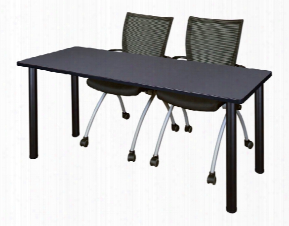 72" X 24" Training Table- Gray/ Black & 2 Indenture Chairs- Black By Regency Furniture