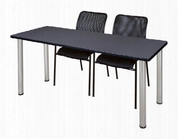 72" X 24" Training Table- Gray/ Chrome & 2 Mario Stack Chairs- Black By Regency Furniture