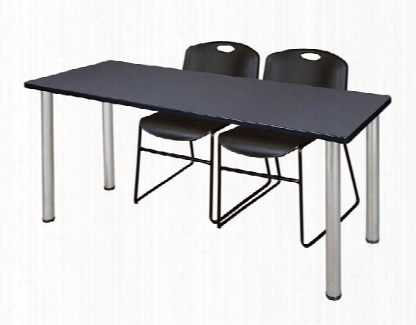 72" X 24" Training Table- Gray/ Chrome & 2 Zeng Stack Chairs By Regency Furniture