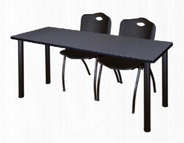 72" X 24" Training Table- Grey/ Black & 2 'm' Stack Chairs By Regency Furniture