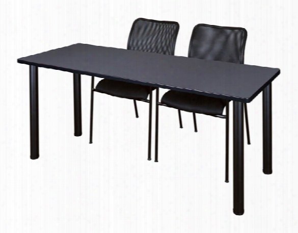 72" X 24" Training Table- Grey/ Black & 2 Mario Stack Chairs- Black By Regency Furniture