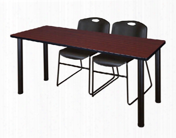 72" X 24" Training Table- Mahogany/ Black & 2 Zeng Stack Chairs By Regency Furniture