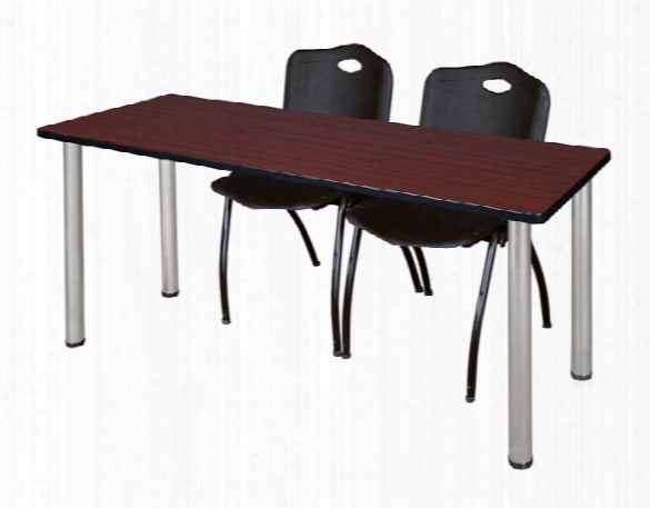 72" X 24" Training Table- Mahogany/ Chrome & 2 'm' Stack Chairs By Regency Furniture