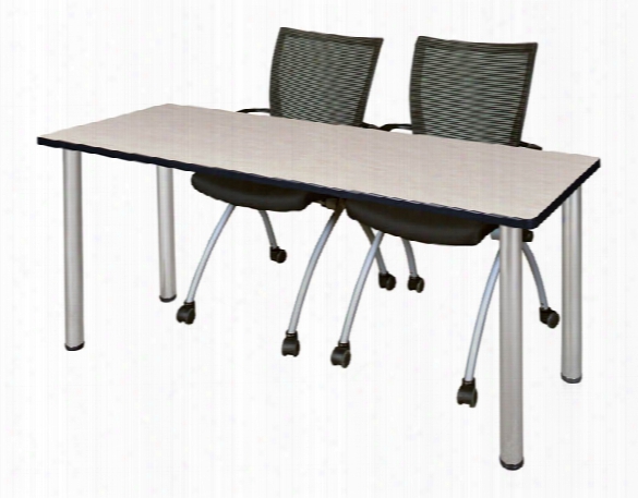 72" X 24" Training Table- Maple/ Chrome & 2 Apprentice Chairs- Black By Regeny Furniture