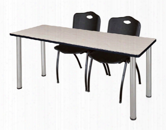 72" X 24" Training Table- Maple/ Chrome & 2 'm' Stack Chairs By Regency Furniture