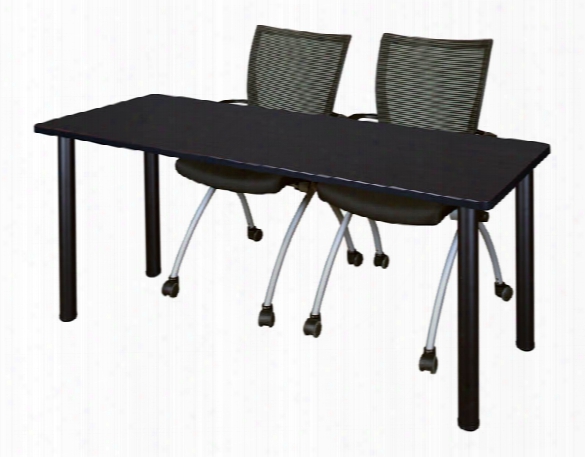 72" X 24" Training Table- Mocha Walnut/ Black & 2 Apprentice Chairs- Black By Regency Furniture