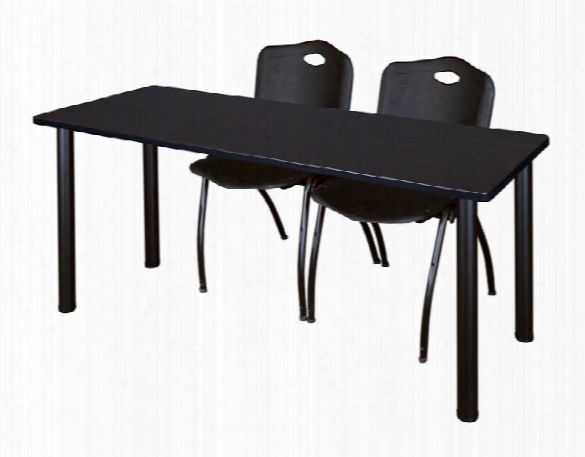 72" X 24" Training Table- Mocha Walnut/ Black & 2 'm' Stack Chairs By Regency Furniture