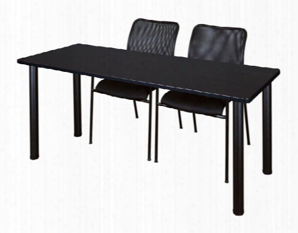 72" X 24" Training Table- Mocha Walnut/ Black & 2 Mario Stack Chairs- Black By Regency Furniture