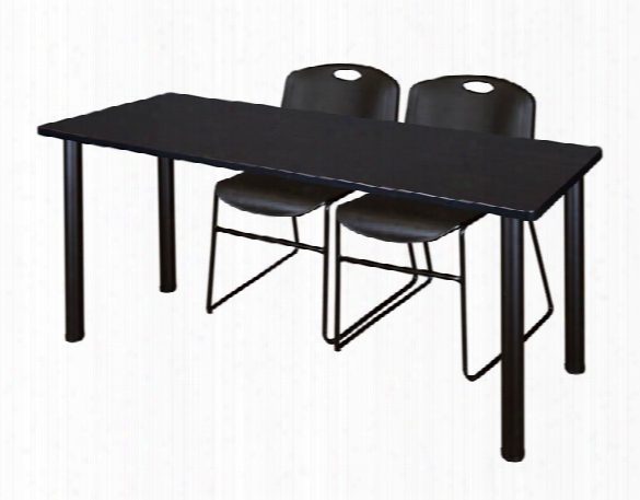 72" X 24" Training Table- Mocha Walnut/ Black & 2 Zeng Stack Chairs By Regency Furniture