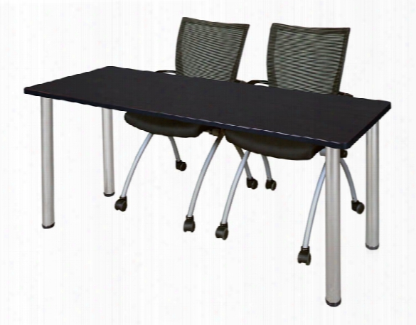 72" X 24" Training Table- Mocha Walnut/ Chrome & 2 Apprentice Chairs- Black By Regency Furniture