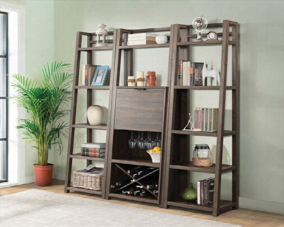 Bar Cabinet With 2 Leaning Bookcases By Riverside