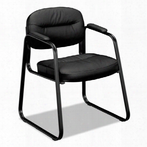 Guest Side Chair, Black Softhread Leather By Hon