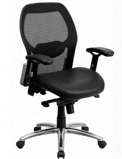 Mid-back Mesh Executive Swivel Chair With Leather Seat, Knee-tilt Control And Arms By Innovations Office Furniture