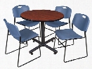 36" Round Breakroom Table- Cherry & 4 Zeng Stack Chairs by Regency Furniture