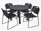 36" Round Breakroom Table- Gray/ Black & 4 Zeng Stack Chairs by Regency Furniture