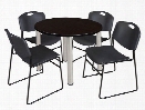 36" Round Breakroom Table- Mocha Walnut/ Chrome & 4 Zeng Stack Chairs by Regency Furniture